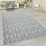 Paco Home Outdoor Indoor Grau Teppich 3D Optik Skandi Look Skandinavisches Design Kurzflor Grau,...