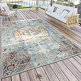 Paco Home In- & Outdoor Teppich Modern Orient Print Terrassen Teppich Türkis, Grösse:80x250 cm