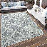 Paco Home In- & Outdoor Terrassen Teppich Marmor Optik Rauten Muster In Grau, Grösse:160x230 cm